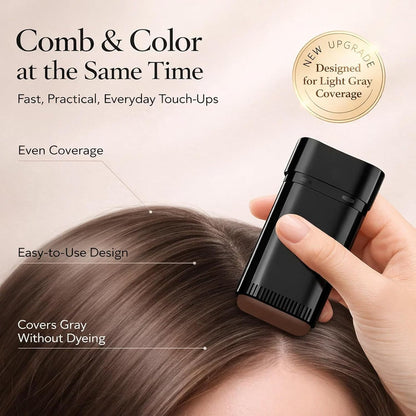 Instant Hair Colour Stick Dye Comb for Root Touch Up and Grey Hair Coverage, Portable Temporary Colour Pen with Built In Natural Toothed Comb, Long Lasting Waterproof Finish for Men and Women (Black)