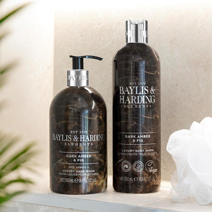 Baylis &amp; Harding Dark Amber &amp; Fig Elements Hand Wash, 500 ml (Pack of 3) - Vegan Friendly