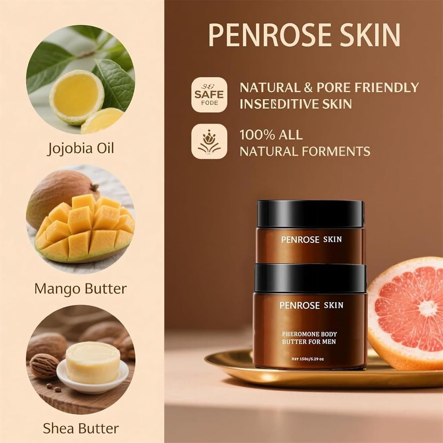 Penrose Skin Pheromone Body Butter for Men, Cologne-Infused Moisturizer &amp; Scent Balm, Long-Lasting Hydration &amp; Attractive Fragrance, Non-stick, Alcohol-Free, for Dry &amp; Sensitive Skin (2pcs)