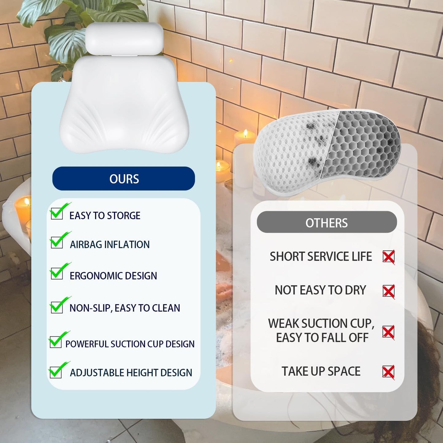 4D Silicone Bath Pillow for Bathtub, Upgraded Adjustable Bath Pillows for Head and Neck with Suction Cups, Quick-Dry and Non-Slip Bath Head Rest for Baths, Spa Gifts for Women, Mom (White)