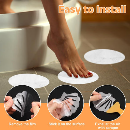 sourcing map 24pcs Non-Slip Bathtub Stickers,PEVA Anti-Slip Shower Stickers Showers Treads Round Appliques with 2 Pcs Scraper for Bath Tub Shower Stairs, Grey