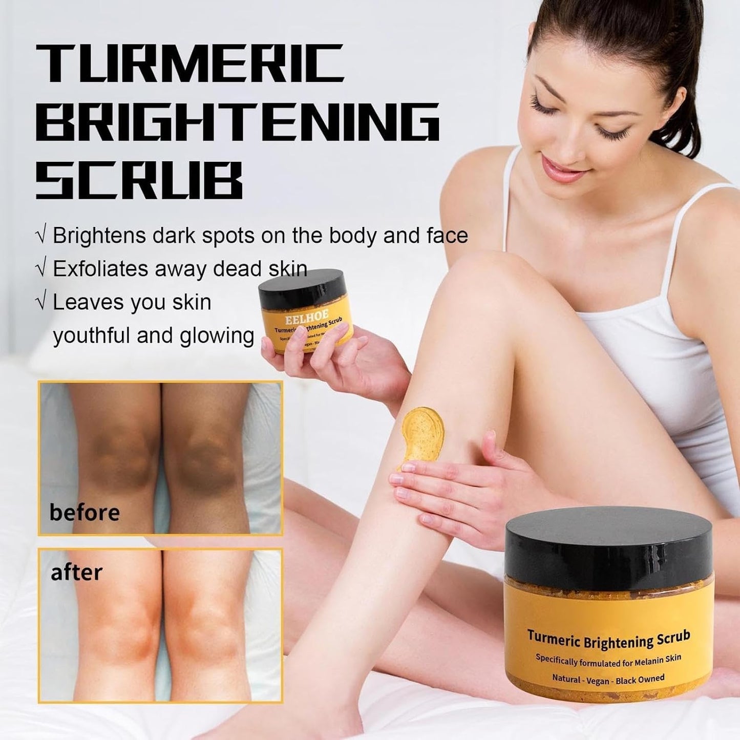 Turmeric Scrub for Skin Lightening, Exfoliating Body Scrub for Dark Spots, Cleansing &amp; Moisturizing Skin Care for Dull, Uneven Skin Tone for Men Women (1PC)
