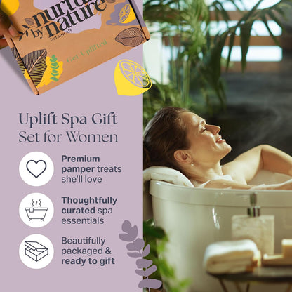 NURTURE BY NATURE Spa Gift Set – 6 Piece Uplifting Pamper Gift Set for Women with Soap, Body Scrub, Hand Cream &amp; Candle – Vegan - Valentines Gifts for Her, Mothers Day Gifts, Self Care Birthday Gift