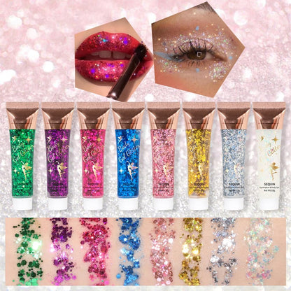 Body Glitter Gel, Face Sequins Chunky Mermaid Liquid Holographic for Body, Cheeks and Hair, Sparkling Festival Party Lotion Beauty Makeup, Nail Art DIY (02#)