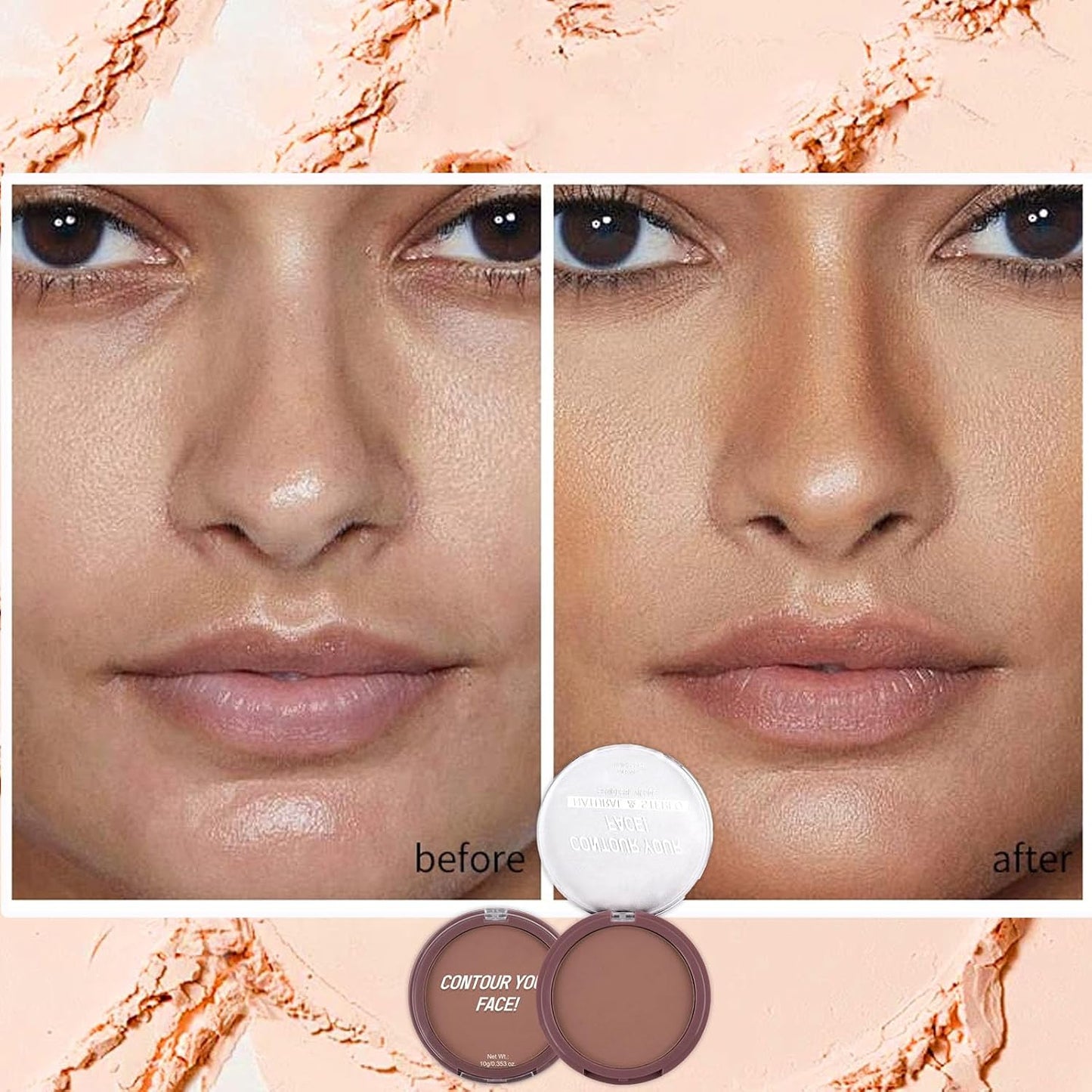 Bronzer Contour Palette Powder, Natural Looking Make up Palettes, 3D Make-up Deep Reddish Brown Matte Long Lasting Sweat Resistant, Waterproof Smooth Contouring Makeup for Women