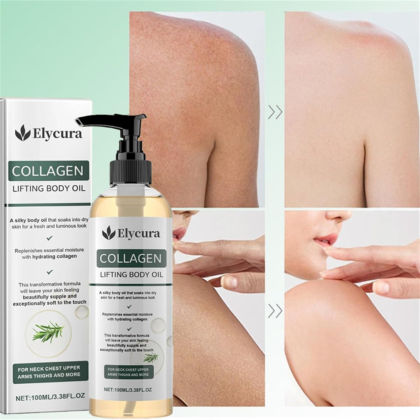 Elycura Collagen Oil, Collagen Lifting Body Oil, 2026 Skin Tightening Serum for Wrinkles, Stretch Marks, Neck Chest Upper Arms Thighs and More, 3.38 Fl Oz (2pcs)