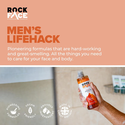 Rock Face Shower Gel - Power All In One Body Wash for Men, 410ml, Spicy Oriental Scent, Suitable for Hair and Body, Long Lasting Fragrance