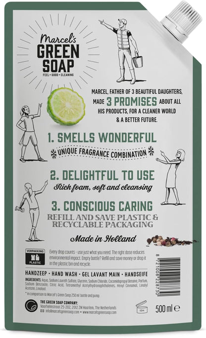 Marcel's Green Soap - Hand Soap Refill Black Pepper &amp; Bergamot - Handwash Dispenser Refill - Microplastic-free formula - Vegan - Packaging recyclable - 500 ml