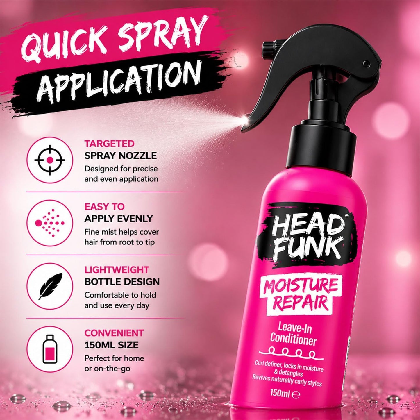 Head Funk Moisture Repair Spray Leave In Conditioner for Curly Hair 150ml (Pack of 2) – Curl Defining Hair Conditioner, Frizz Control, Deep Hydration, Detangles Knots, Leaves Curls Soft &amp; Smooth