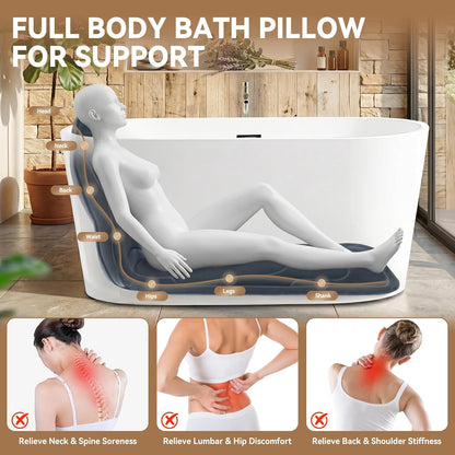 Poemland Bath Pillow for Tub, Extra Thick Full Body Bath Cushion with Head &amp; Neck Support, 5D Mesh Breathable Spa Pillow, 144 Non-Slip Suction Cups, Quick Dry for Home Spa Relaxation, White