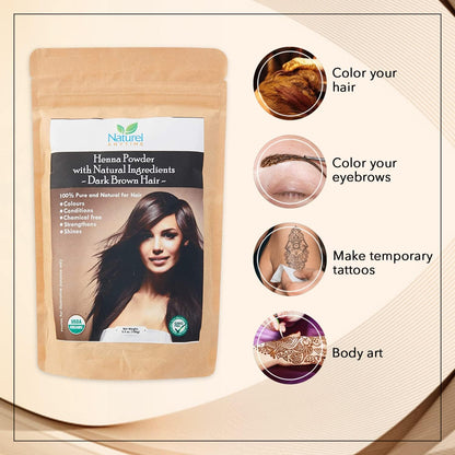 Organic Henna Dark Brown(with Indigo) some may need more Indigo MUST strand test | Healthier hair | CPSR certified in UK/EU, GMP, USDA