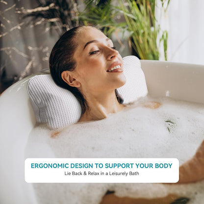 YUET Anti-slip Non-Slip Bathtub Pillow Home Spa Bath Inflatable Cushion Head Neck Back Shoulders Rest Relax Suction Cup Bathroom Support for Hot Tub Luxurious Headrest