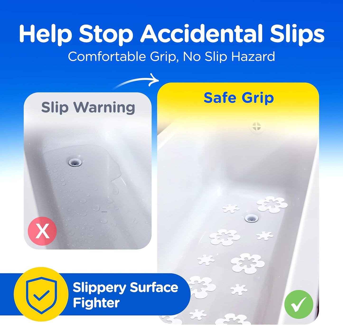 COMPAC HOME Safe-T-Shapes Anti-Slip Bathroom Decals - 7 Large White Daisies with Removable Inner Daisies (14 Total), Flexible Non-Slip Tub &amp; Shower Safety, Decorative Design