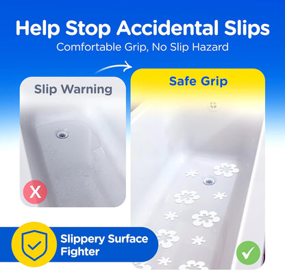 COMPAC HOME Safe-T-Shapes Anti-Slip Bathroom Decals - 7 Large White Daisies with Removable Inner Daisies (14 Total), Flexible Non-Slip Tub &amp; Shower Safety, Decorative Design