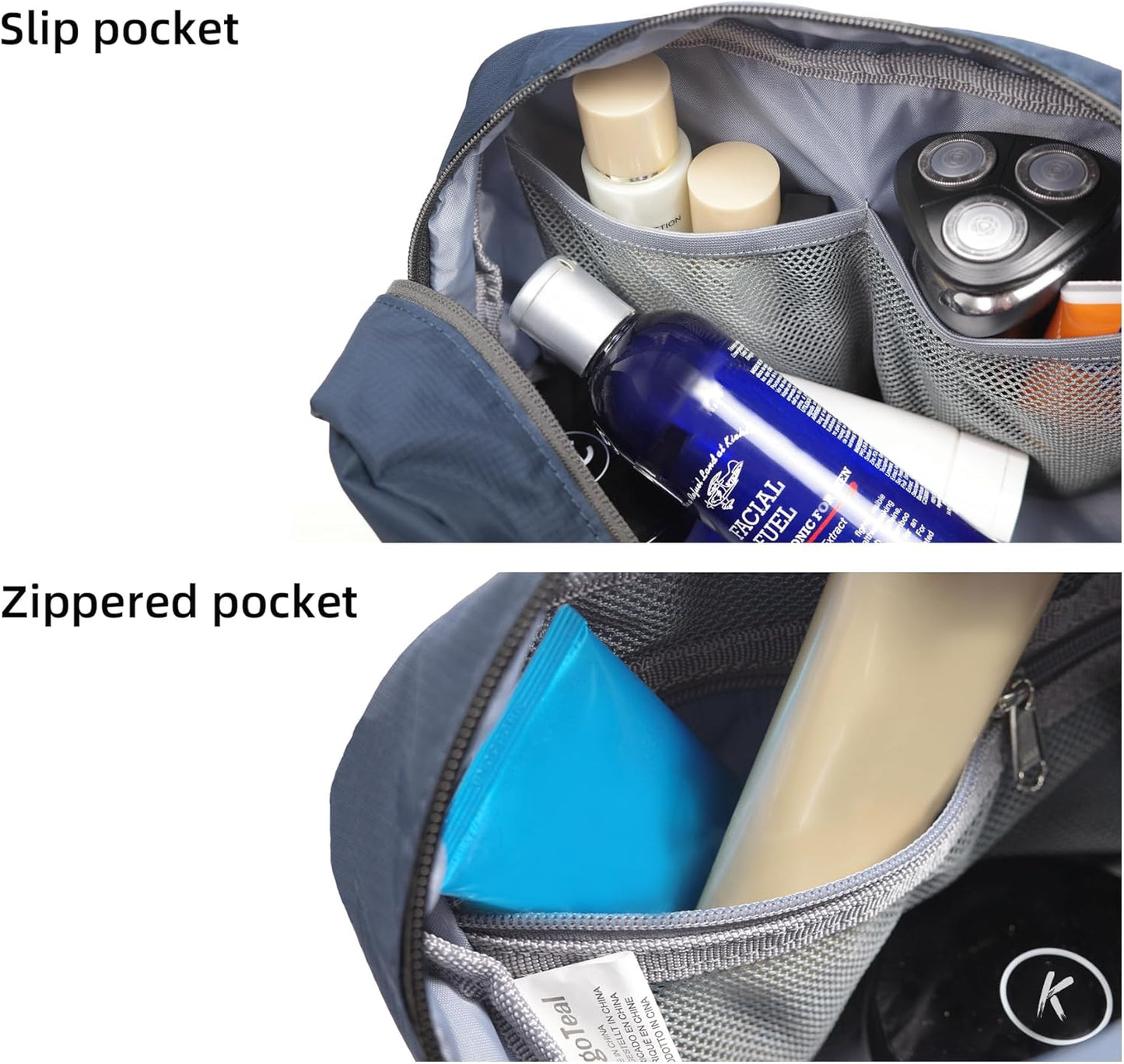 Travel Toiletry Bag 8L, Large Wash Bag with Waterproof TPU Wet/Dry Compartment