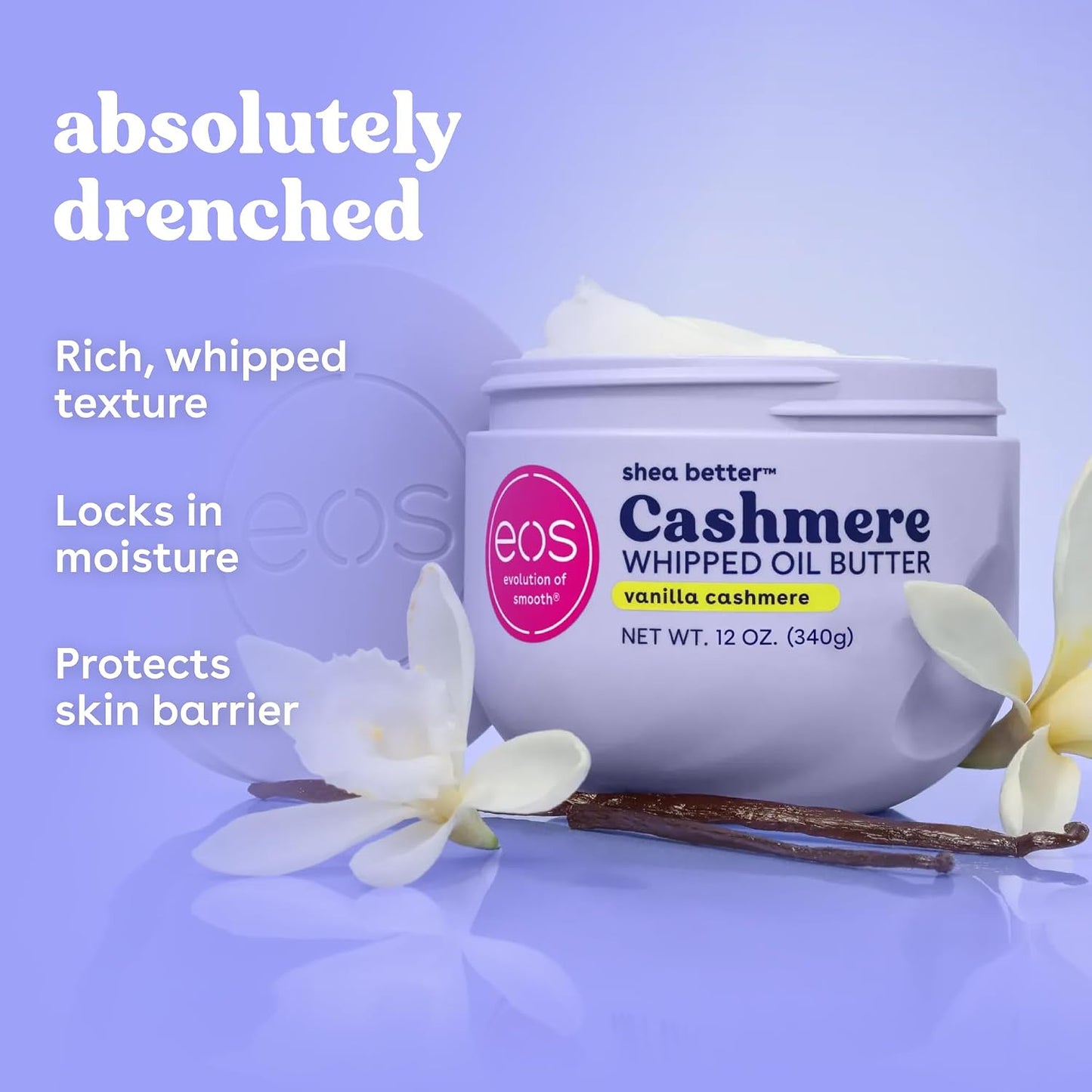 eos Cashmere Whipped Oil Body Butter - Vanilla Cashmere 72-Hour Moisture · Rich Body Butter · For Dry Skin · 10 oz