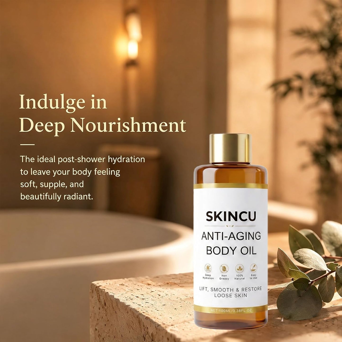 Skincu Anti-Aging Body Oil, 2026 Skincu Glow Remedy Oil Skin Tightening, 100% Plant-Based Formula, Lightweight Non Greasy Moisturising 100ML (1 bottle)