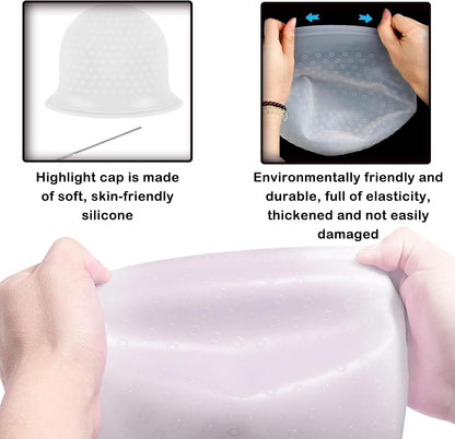 11Pcs Highlight Kit Silicone Highlight Cap Kit with Hair Coloring Brushes and Needle for Salon Silicone Hairdressing Tools for Women Men