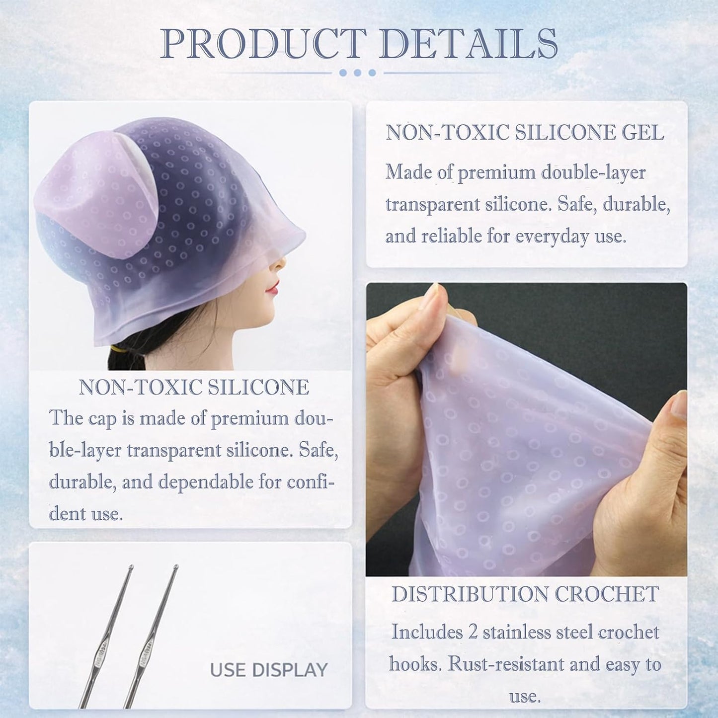 Punched Hole Silicone Highlighting Cap with Hook Needle Reusable Hair Dye Tool Kit — Precise Balayage Ombre Highlights Application for Salon and Home Use Durable Colour Tinting Hair Cap