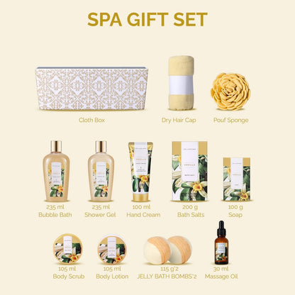 Spa Luxetique Spa Gift Set,12pcs Vanilla Shower Set, Pamper Gifts for Women, Bath Gift Set with Body Lotion, Bath Bomb, Bubble Bath, Bath Sets for Women Gifts Birthday Gifts, Mothers Day Gifts