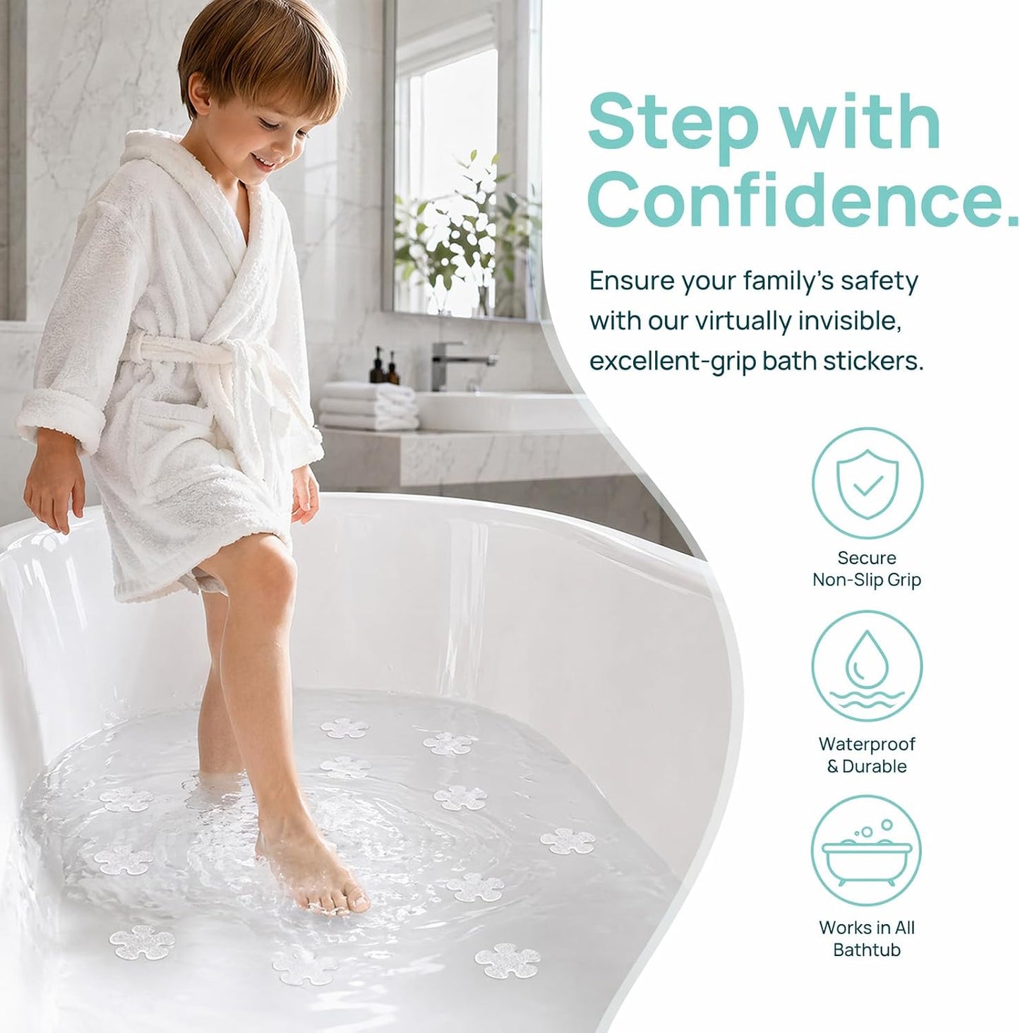 Zirax 30 PCS Clear Anti Slip Shower Stickers, Transparent Non Slip Bath Stickers for Bathtub, Adhesive Bathroom Stickers Safety Treads with Scraper for Stairs, Shower Room, Floors
