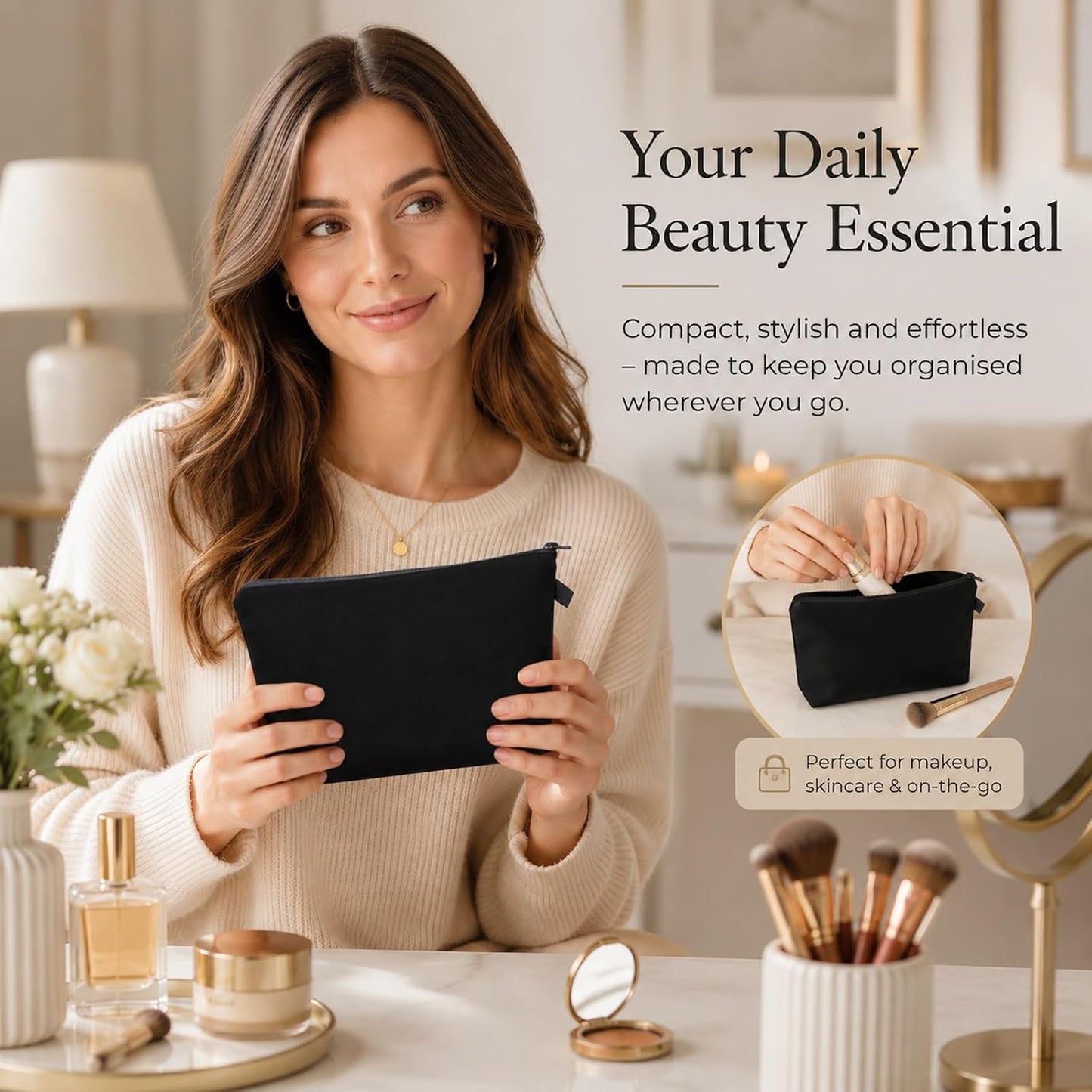 FAVORTALK Makeup Bag Travel Toiletry Organiser Women Men Make Up Storage Black Large Toiletry Bag with Waterproof Cosmetic Bag for Travel Vanity Shower Bathroom Gym Yoga -B0883