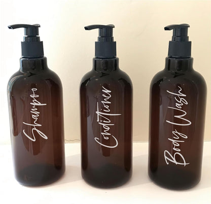 Waterproof Bathroom Bottle Decals Stickers Labels | Set of 3 | Shampoo, Conditioner and BODYWASH | Type 2