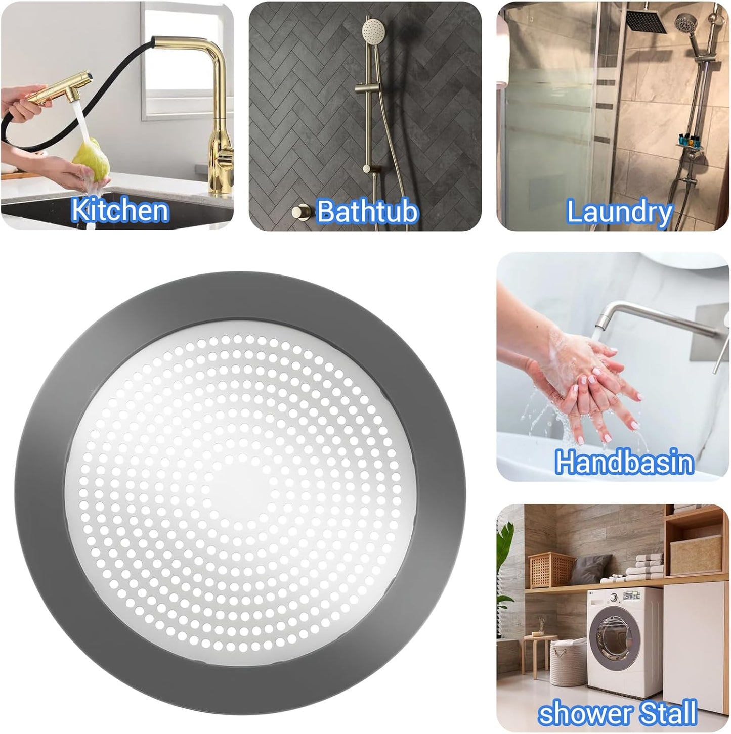Shower Hair Drain Catcher, Stainless Steel &amp; Silicone Flat Bathtub Drain Cover with Wide Rim for Strong Adhesion, Shower Drains Hair Catcher for Clog Prevention &amp; Easy Cleaning, 5.7 Inch Wide Round