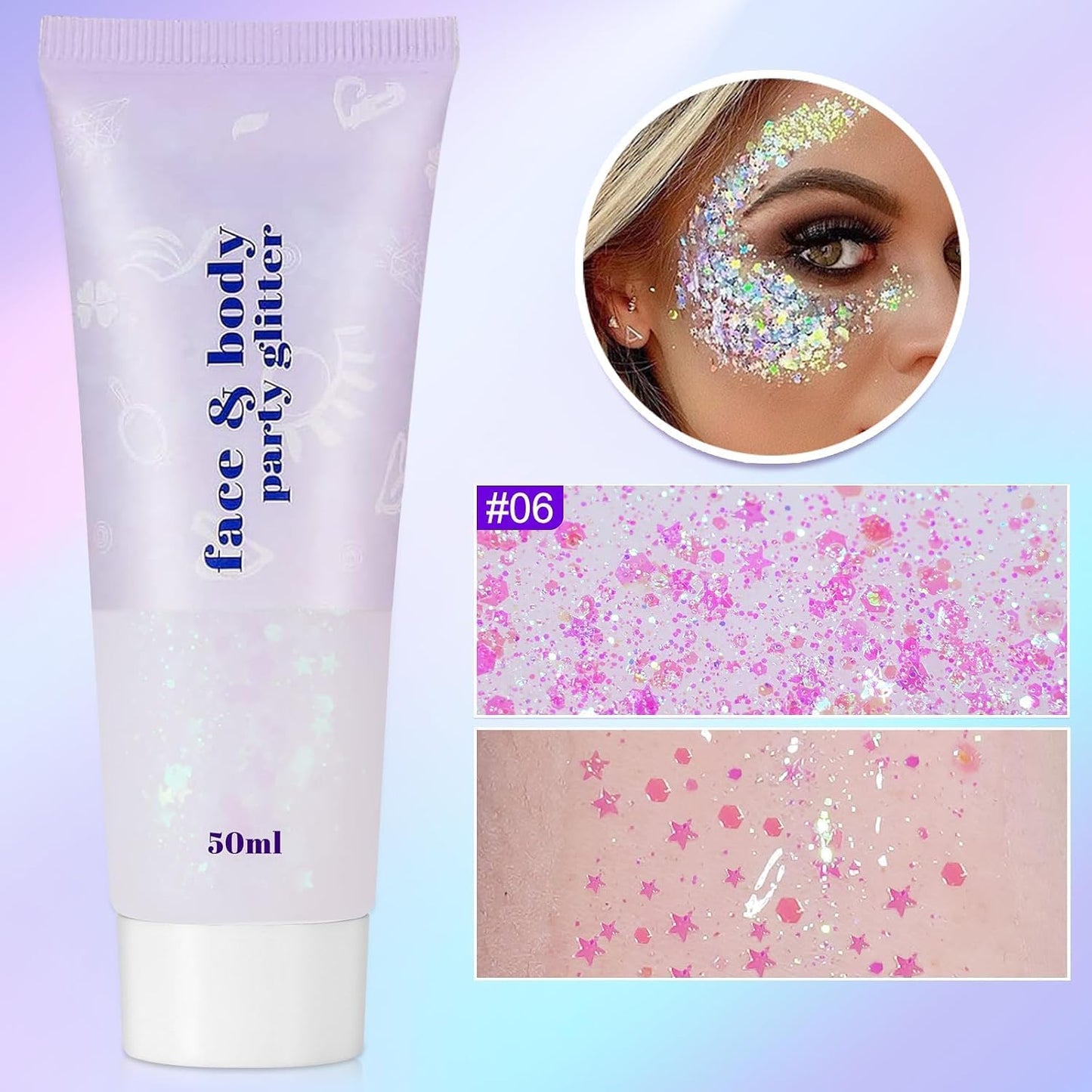 Sularpek 3 Pcs Face Glitter, 50ml Hair Glitter Gel, Sequins Shimmer Liquid Eyeshadow, Mermaid Sequins Festival Glitter for Face Body Eye Hair Festival Party Makeup Decoration