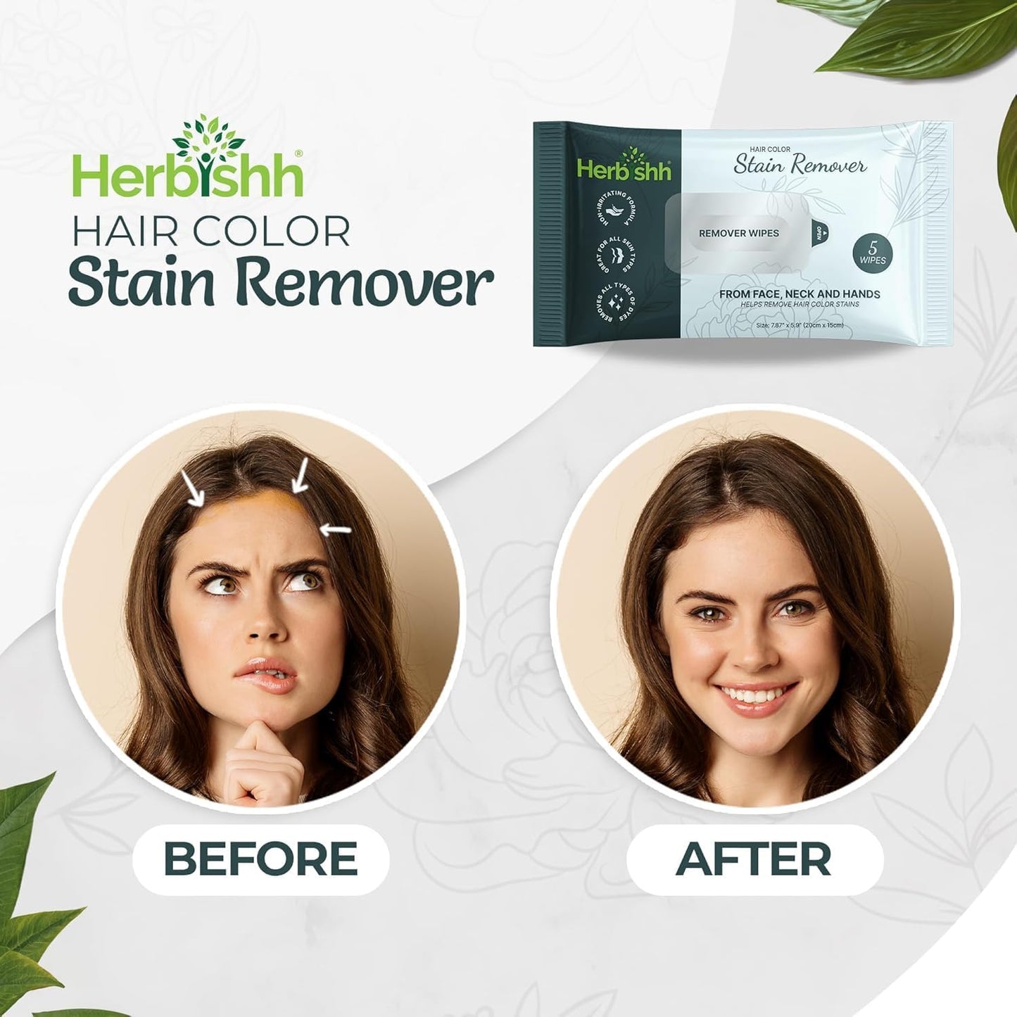 Herbishh Hair Color Stain Remover Wipes – Gentle Formula Dye Cleanup for Easy Hair Color Removal (25 Wipes, 1 Count)