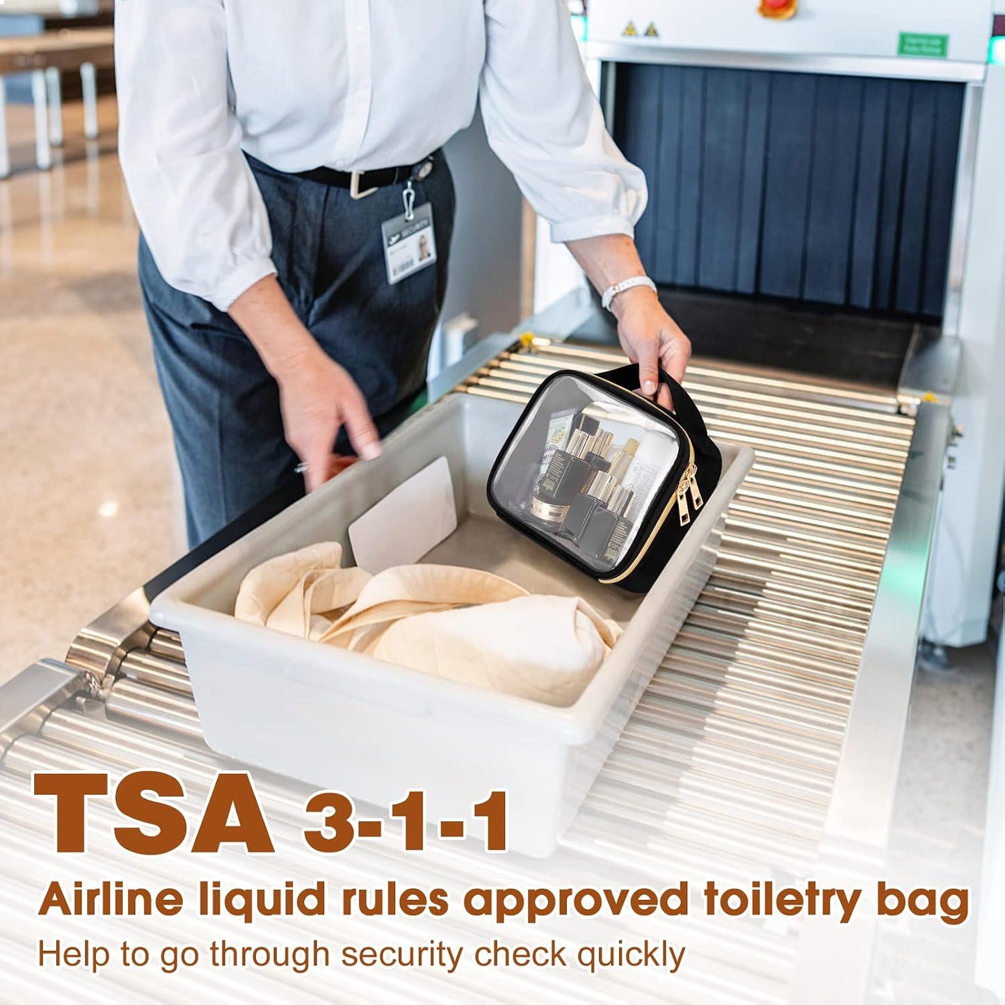 TSA Approved Toiletry Bag, 2 Pack Clear Makeup Bags With Handles, Quart Size Toiletry Bags, PVC Cosmetic Bags for Women and Men, Carry on Airport Airline Compliant Bag, Black