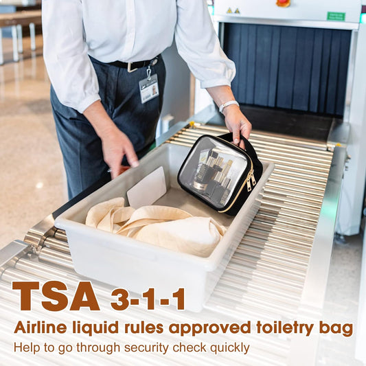 TSA Approved Toiletry Bag, 2 Pack Clear Makeup Bags With Handles, Quart Size Toiletry Bags, PVC Cosmetic Bags for Women and Men, Carry on Airport Airline Compliant Bag, Black