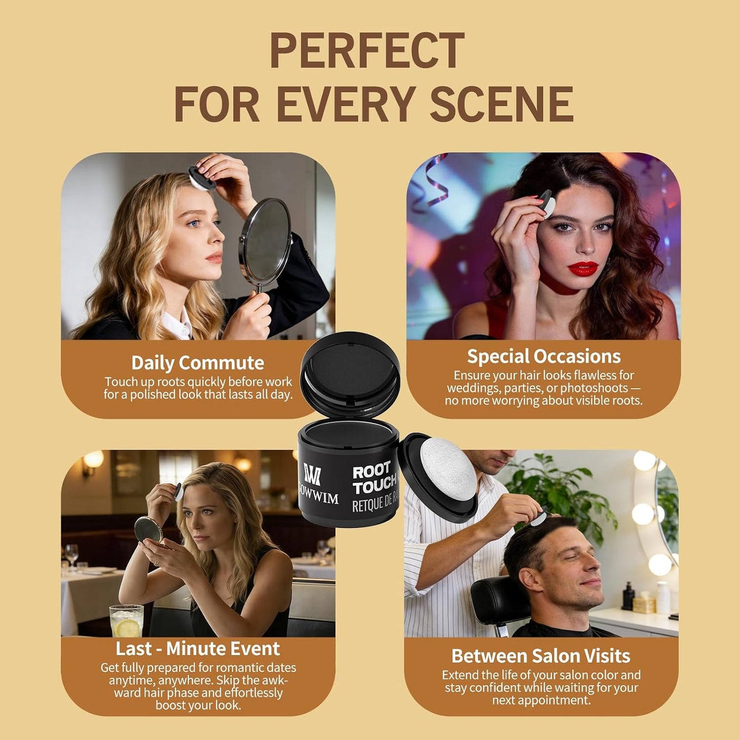 Gowwim 10g Root Touch up Powder with Brush, Gray Hair Cover up Hairline Powder for Women &amp; Men Sweatproof Root Cover up Long-Lasting for Thinning &amp; Loss Hair Black