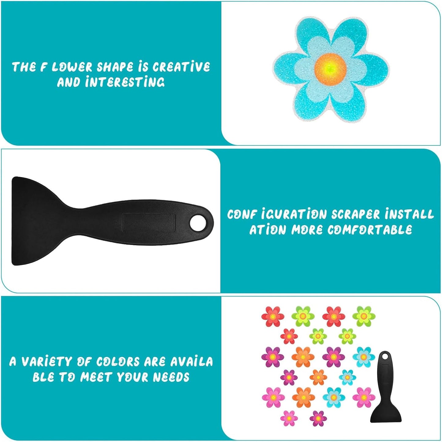 Flower Design Shower Floor Non Slip Bath Stickers, 20PCS Bathroom Safety Stickers with Scraper Tool, 11.5cm and 8cm Diameter