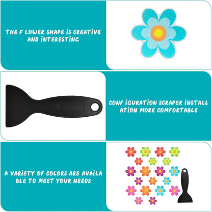Flower Design Shower Floor Non Slip Bath Stickers, 20PCS Bathroom Safety Stickers with Scraper Tool, 11.5cm and 8cm Diameter