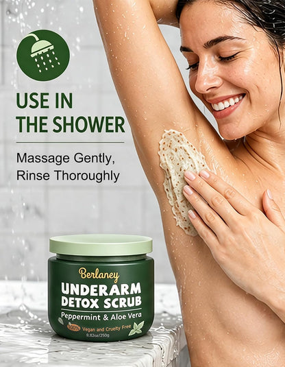 Body Scrub and Armpit Detox Scrub 8.8 oz with Peppermint, Aloe Vera and Walnut Shell Powder, Underarm Scrub Helps on Removing Odor, Deep Cleanse &amp; Exfoliating, for Legs, Knee, Feet, Hands Whole Body