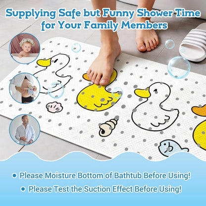 Baby Bath Mat Non Slip Anti Mould, 100x40cm Extra Large Anti Slip Shower Mat for Inside Shower, Quick Drying Bathroom Mat with Strong Suction Cups, Bathtub, Shower Floor, Wet Room (Duck)