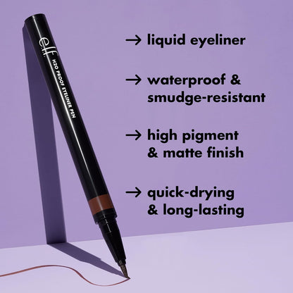 e.l.f. H2O Proof Eyeliner Pen, Felt Tip, Waterproof, Long-Lasting, High-Pigment Liner for Bold Looks, Vegan &amp; Cruelty-Free, Deep Brown