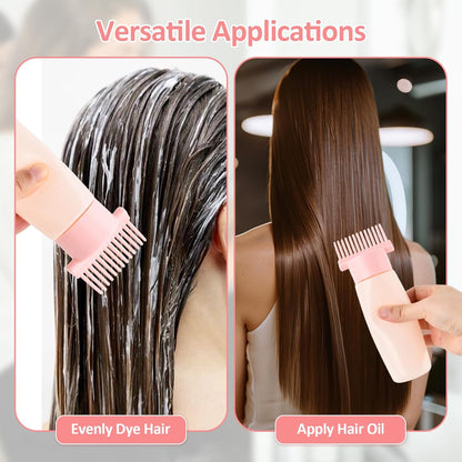 Hair Oil Applicator Bottle Set, 3 Pack Root Comb Applicator Bottles with Graduated Scale, 3 Hair Scalp Massager Shampoo Brush for Even Dyeing and Scalp Care