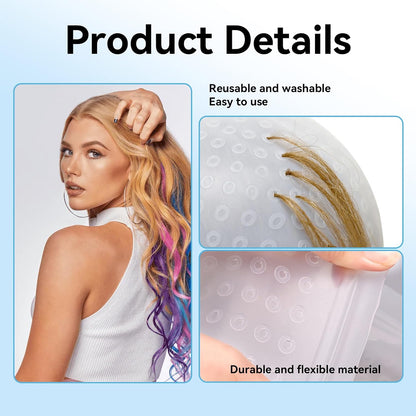 White Highlighting Cap,Reusable Highlighting Cap and Hook Kit,Soft Silicone Highlighting Cap,Hair Highlighting Cap,for Color Hair Salon Hairdressing Dyeing Staining Tools,for Women Men
