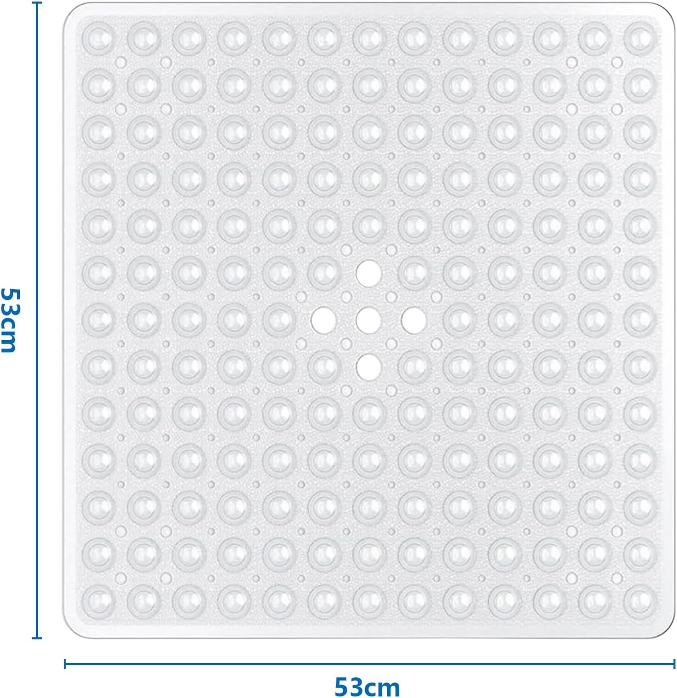 ASelected Shower Mat,53X53 Cm Square Shower Mat,Non Slip Square Bath Mat With Anti-Slip Suction Cup and Drain Holes (Clear)