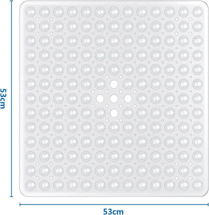 ASelected Shower Mat,53X53 Cm Square Shower Mat,Non Slip Square Bath Mat With Anti-Slip Suction Cup and Drain Holes (Clear)
