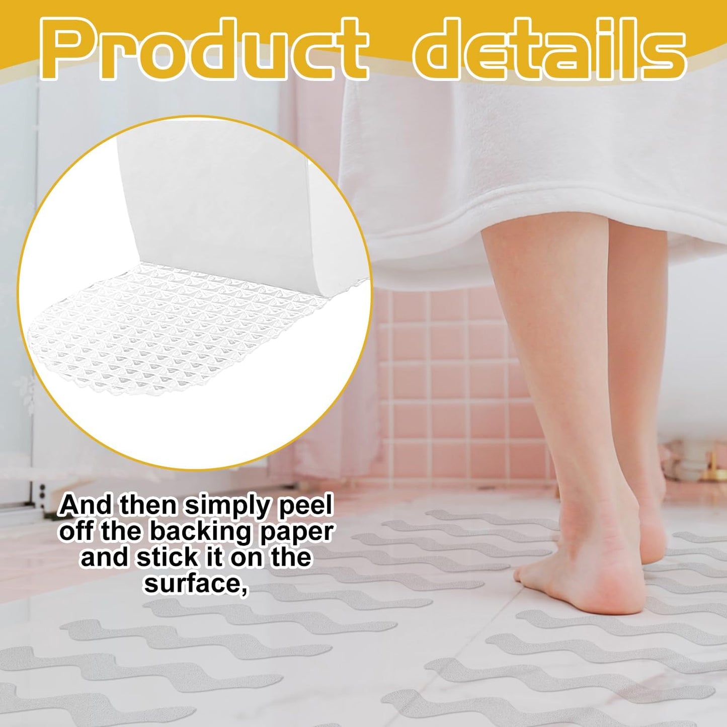 36PCS Non-Slip Strip Stickers with Squeegee – Anti Slip Bath Stickers for Shower Tub, Safety Adhesive Grips for Bathroom, Transparent Non Slip Decals for Bathtub, Anti Skid Tape Strips for Kids &amp; Elde