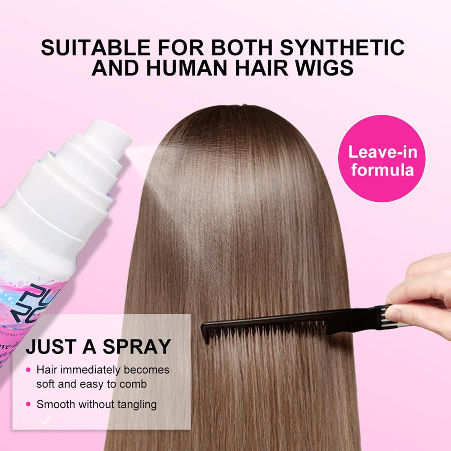 Wig Hair Spray Leave-In Conditioner - Moisturizing &amp; Hydrating Detangler for Synthetic Hair - 80ml