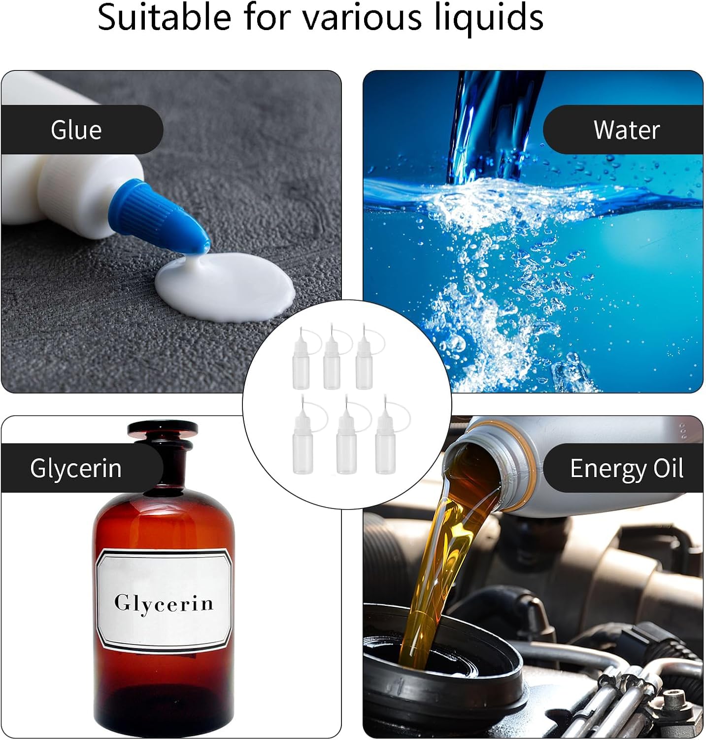 Applicator Bottle,6-Piece 10 ml and 15ml Precision Dispenser Set,Dropper Bottle,Needle Bottlees Applicator,Paint Dropper and Glue Oiler Bottles,for DIY Crafts,Lubrication,Detailed Adhesive Work