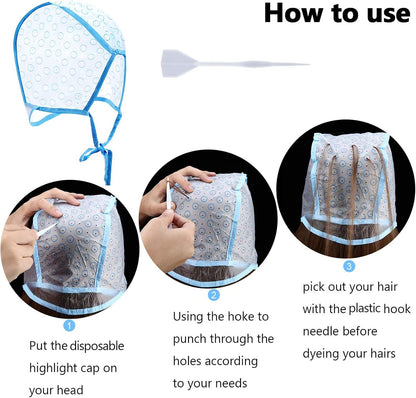 Hair Highlighting Kit Disposable Highlight Cap Coloring Dye Tool Set for DIY Salon Hair Dye Tools, Colouring Tools &amp; Accessories