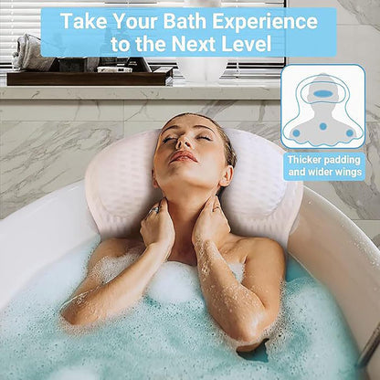 Bath Pillow for Bathtub,Non-SlipBath Pillow Luxury Soft Bathtub Pillows 4D Mesh Foam Tub Pillow Bath Cushion with Anti-Slip Suction Cup Fits All Bathtub, Hot Tub and Home Spa (White)