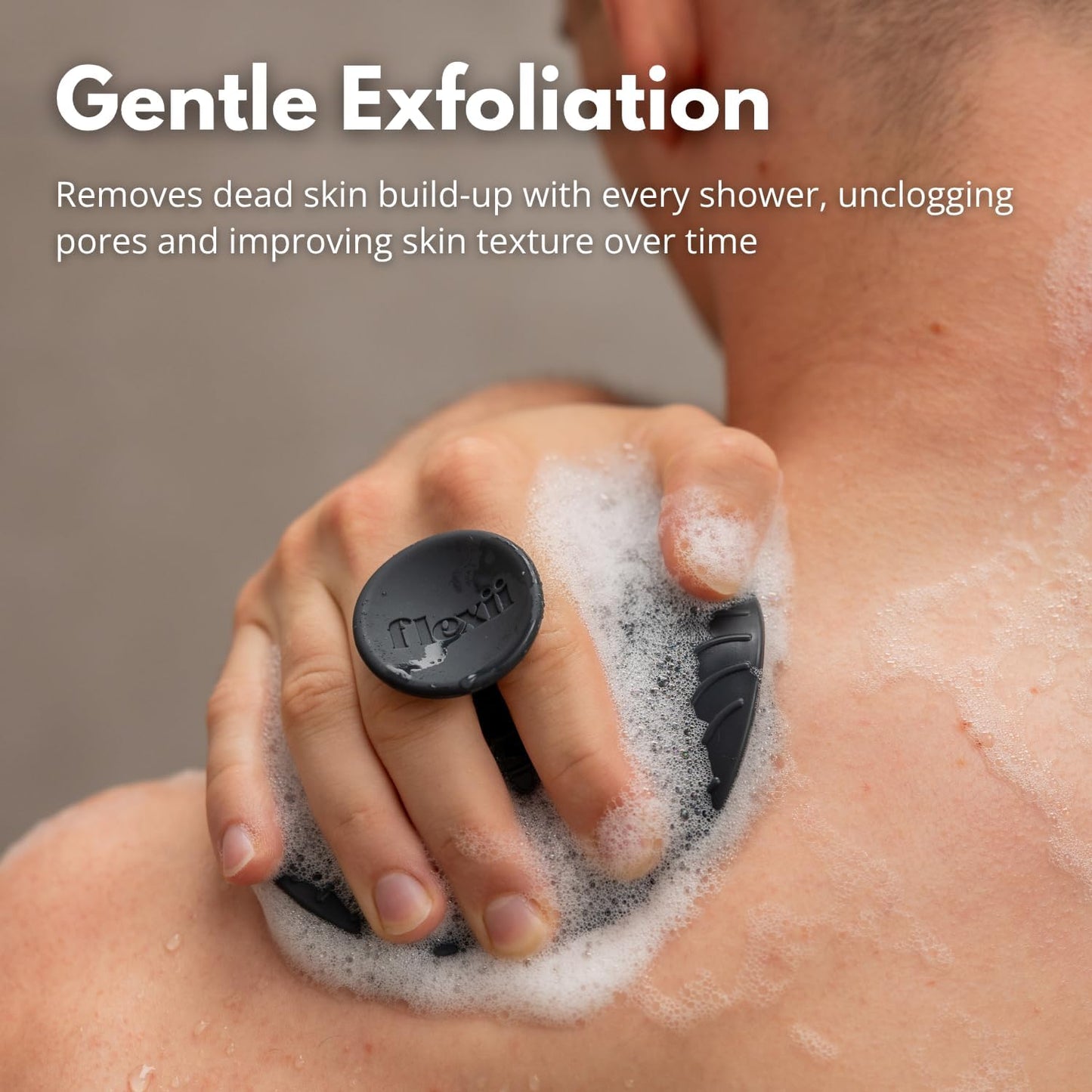 flexii® Silicone Body Scrubber - Premium Body Brush for Sensitive Skin, Gentle Body Exfoliator &amp; Shower Scrubber, Exfoliating Silicone Loofah for Men &amp; Women - Charcoal
