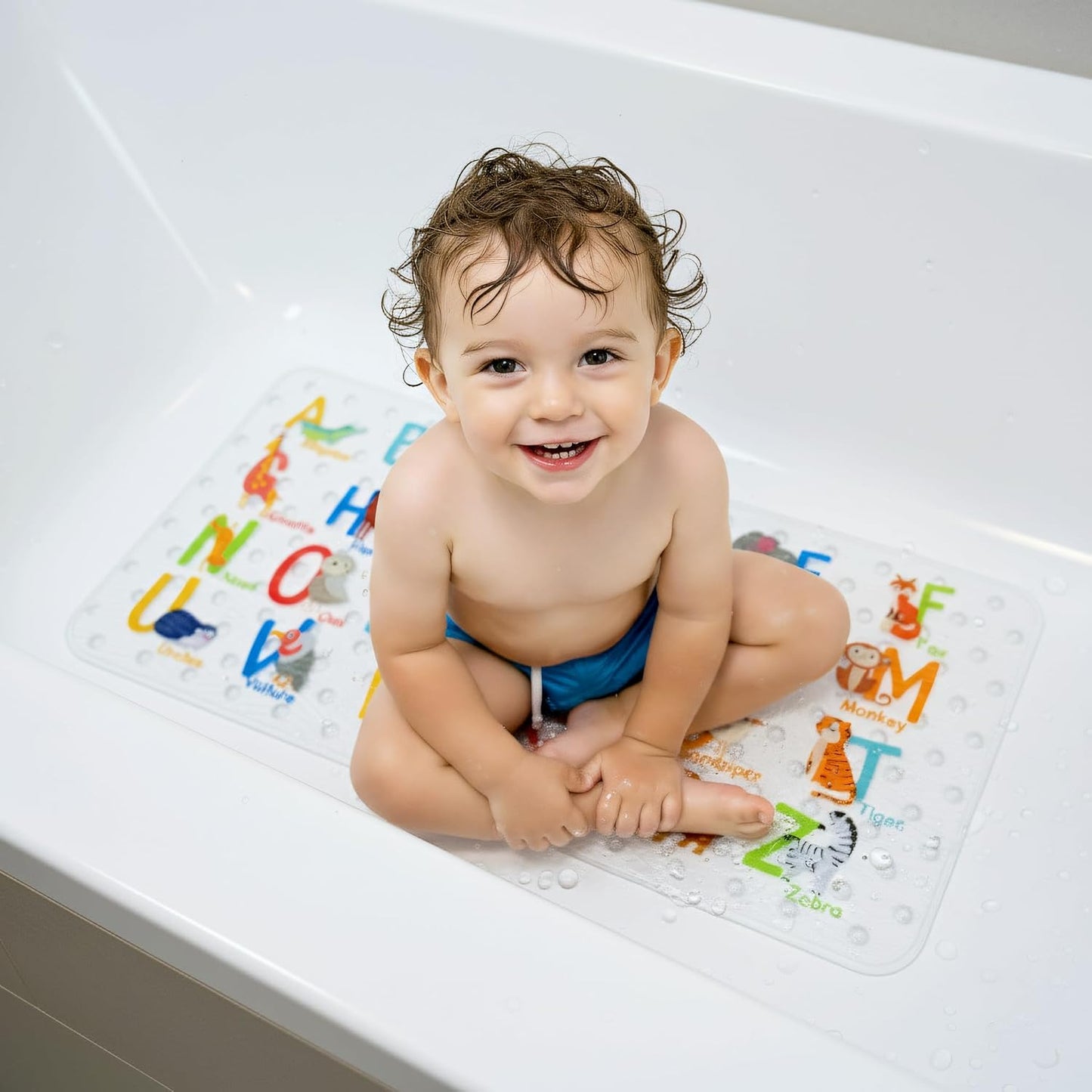 BEEHOMEE Bath Mats for Tub - Large Cartoon Non-Slip Bathroom Bathtub MatAnti-Slip Shower Mats for Floor 89 X 38 CM Machine Washable XL Size Bathroom Mats (Alphabet DWZM)