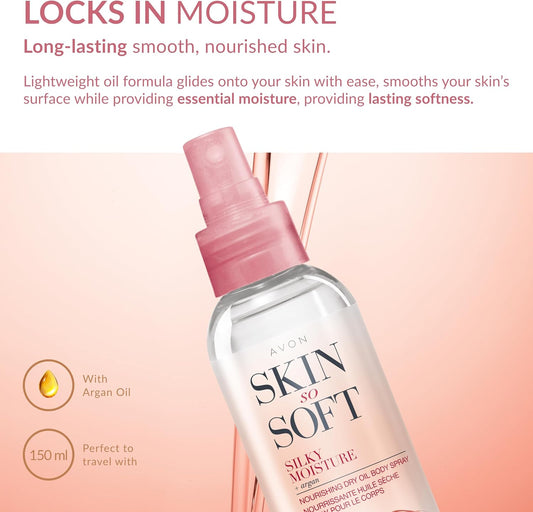 Avon Skin So Soft Silky Moisture Nourishing Dry Oil Spray 150ml, Locks in Moisture, Formulated with Argan Oil, Quick Dry Formula, Cruelty Free